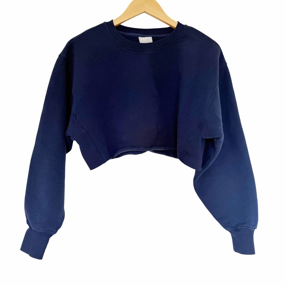 Aritza TNA Navy Blue Cozy AF Fleece Cropped Sweatshirt Sz S